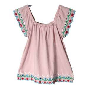 Mini Boden Embroidered Eyelet Elastic Neckline Shirt Size 5/6 (116cm)